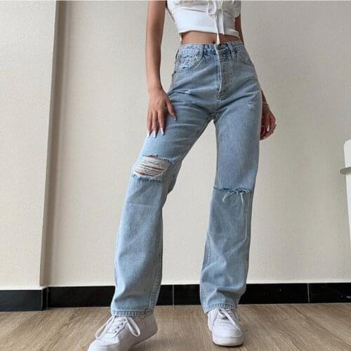Womens Jeans Large Size Boyfriend y2k Denim Pants Female High Waist Mom Ripped Jeans 2021 Stright Trousers w141