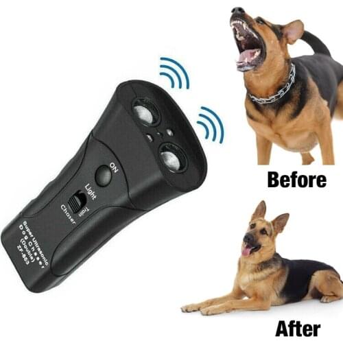 Dog Ultrasonic Anti Barking Trainer with LED Flashlight Double Head Trumpet with Repellent Control Pets Chase Training Supplies