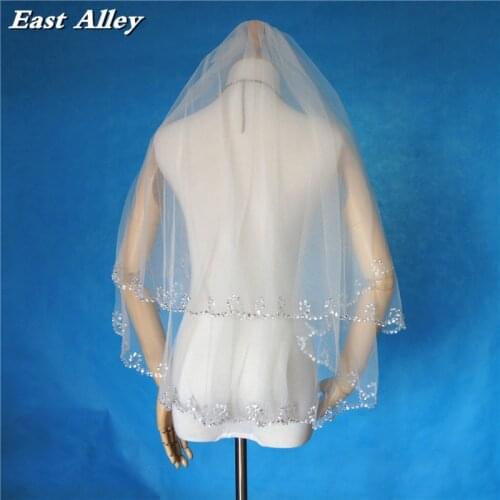 2 Layer White / Ivory Fingertip-Length Bridal Veil Handmade Beading Wedding Veil High Quality