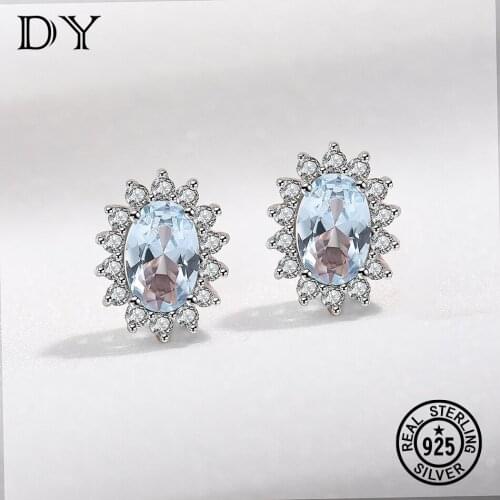 DY 925 Sterling Silver Earrings For Women Nano Sky Blue Gemstone Diana Vintage Wedding Anniverssary Classic Gift Fine Jewelry