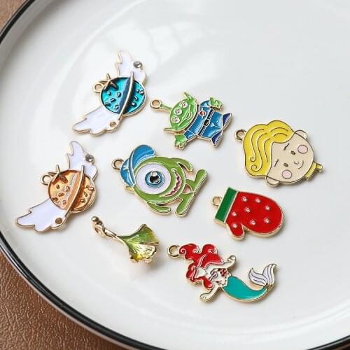 Zinc Alloy Enamel Charms Cartoon Mermaid Planet Charms 10pcs/lot For DIY Fashion Jewelry Making Finding Accessories