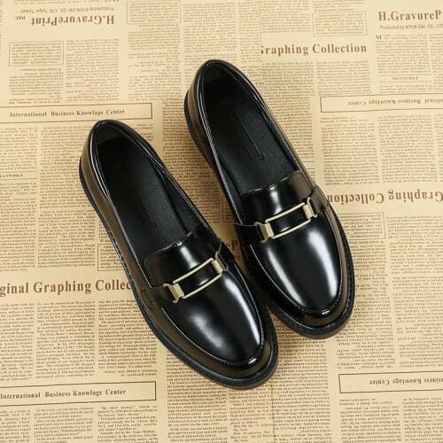 Brand square metal buckle leather shoes women round toe creepers flats British espadrilles women flat loafers shoes mules 258