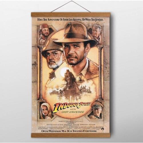 Movies Indiana Jones and the Last Crusade Classic Poster and Prints Canvas Wall Art Solid Wood Scrolls Painting for Home Decor