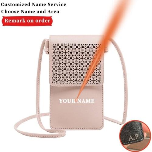 Engraving Name Touch Screen Mobile Phone Bag Women Retro Casual Multi-card Slots Wallet Crossbody Shoulder Bag Handbags For Girl