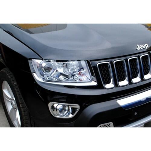 Chromed ABS Plastic 2PCS Front Head Light Lamp Eyelid Trim For Jeep Compass 2011 2012 2013 2014 2015
