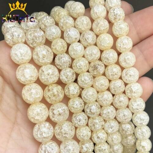 Natural Yellow Snow Cracked Crystal Stone Beads Round Loose Beads For Jewelry Making DIY Bracelets Necklace 15inches 6/8/10m