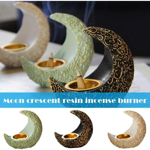 Middle East Arabian Lent Moon Crescent Resin Incense Burner Aromatherapy Stove Vintage Desktop Ornament Home Decor
