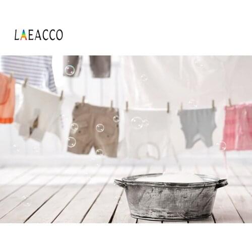 Laeacco Wooden Floor Clothes Line Bubble Pot Bokeh Photography Backgrounds Customized Photographic Backdrops For Photo Studio