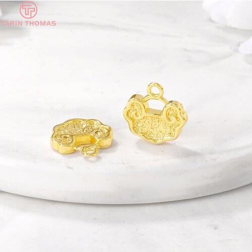 6PCS 12x12MM Hole 2MM 24K Gold Color Brass Auspicious Lock Charm Pendants for DIY Jewelry Making Findings Accessories