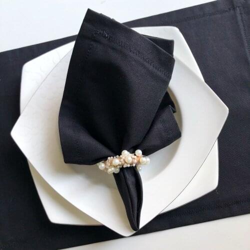 Linea Black 12 PCS Napkins Cotton Fabric Napkin Table Dinner Napkins Special Day Hand Made 40 CM X 40 CM