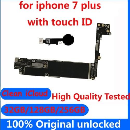 For iphone 7 Plus 7plus 7P 100% Original Motherboard Factory unlocked Mainboard With / No touch ID 32GB 128GB 256GB IOS system