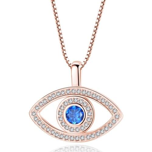 Fashion Charm Silver Plated Blue Crystal Rhinestone Evil Eye Pendant Necklace Chain Elegant Women Jewelry Birthday Gifts