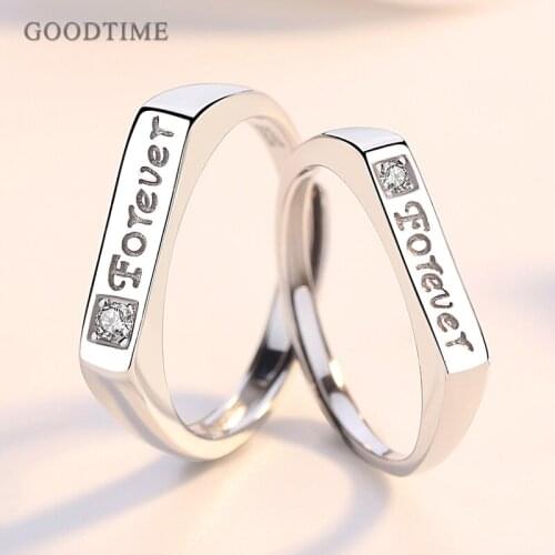 Fashion Simple 100% Real 925 Sterling Silver Rings Forever Wedding Bridal Ring Couple Jewelry Adjustable Ring Valentine Gift