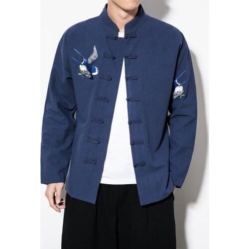 2021 New Chinese Style Retro Plus Size Tang Suit Jackets Young Men Embroidered Hanfu Male Traditional Kung Fu Jacket Coat
