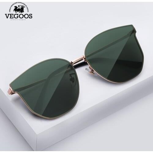 VEGOOS New 2021 Womens Men Unisex Sunglasses 7177 metal oval Large frame Dark green lenses glasses Anti-UV400