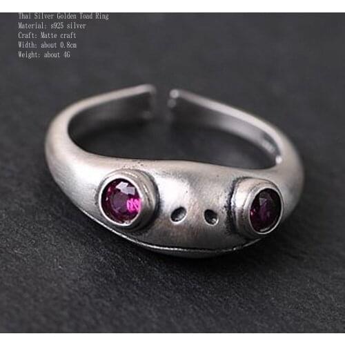 BOCAI new real S925 pure silver jewelry woman ring inlaid with garnet cute frog silver female ring Christmas gift
