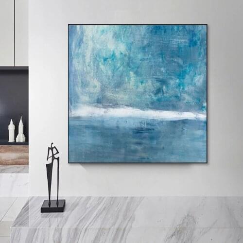 Original Wall Art Canvas Painting Large Sky And Sea Landscape Picture Blue Level Oil Painting Large Decorative For Living Room