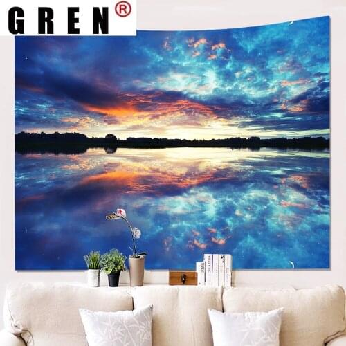 GREN Lake Reflect Natural Landscape Tapestry Hanging Covering Rugs Background Cloth Beach Mat Blanket Bedroom Living Home Decor