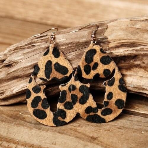Hollow Bull Head Genuine Cowhide Leather Earrings for Women Leopard Zebra Big Water Drop Earrings Fashion Jewelry Accessories