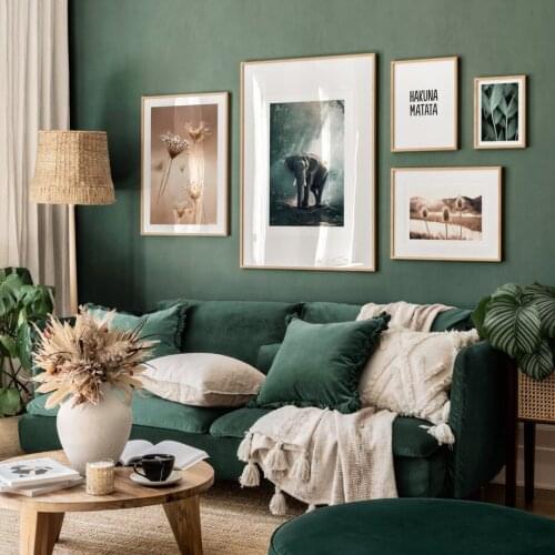 Elephant Forest Dry Flowers Tropical Leaves Nordic Poster Modern Wall Art Print Canvas Painting Decor Pictures For Living Room