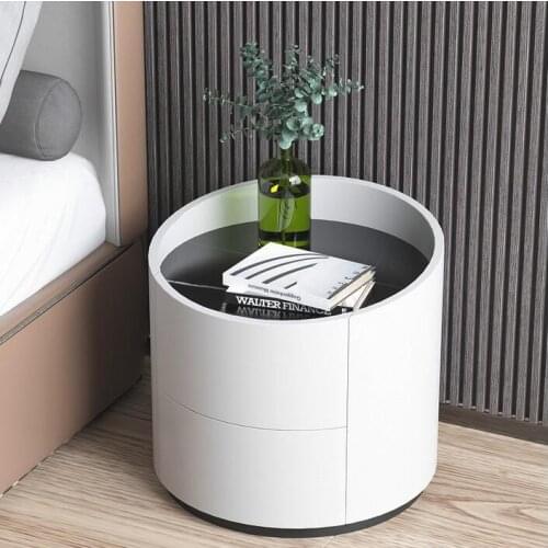Bedside table bedroom simple modern Mini Rock board light luxury storage cabinet household round storage bedside cabinet