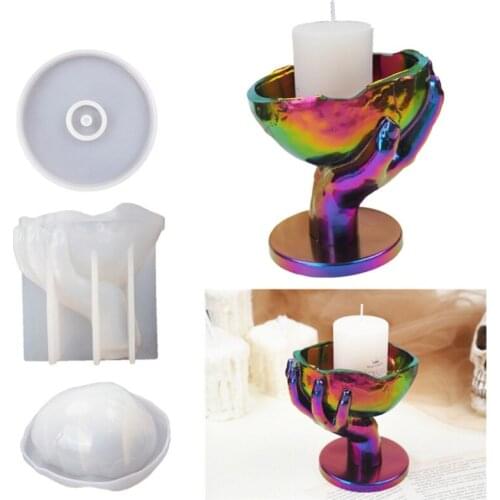 Skull Hand Candle Holder Storage Box Silicone Mold Desktop Candlestick Epoxy Resin Mold DIY Decoration Making Casting Tool