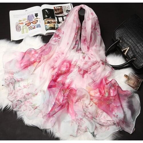 100% Silk Scarf Female Summer Sunscreen Shawls Silkworm Silk Woman Scarves Oversize Fashion Printed Beach Shawl Wraps 110YH