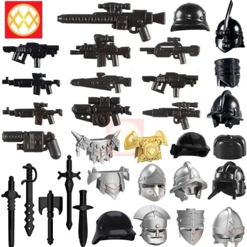 10PCS/lot Medieval Weapon Building Blocks Accessories Rome Warriors Helmet Sword Military Swat Police Creative Toys For Children