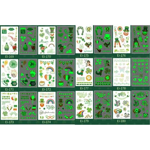 Luminous Saint Pas Day Kids Tattoo Stickers Cartoon Fun Stickers Temporary Tattoo on Face Arm Leg for Child Art Decoration