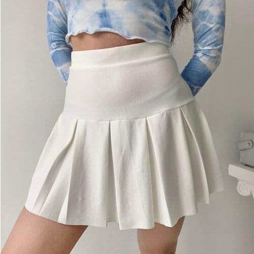 TVVOVVIN 2021 High Waist Solid Color Mini Pleated Skirt For Women Korean Fashion Trend Elasticity Tennis Skirts XWUN