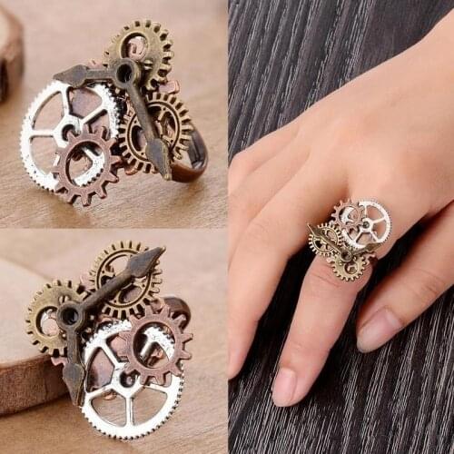 Vintage Watch Part Gears Ring Punk Antique Copper Rings Party Jewelry