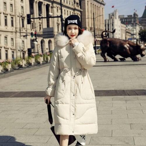 Women new style hooded long white duck down jacket female loose fashion Korean style coat slim popular winter jackets for ladies