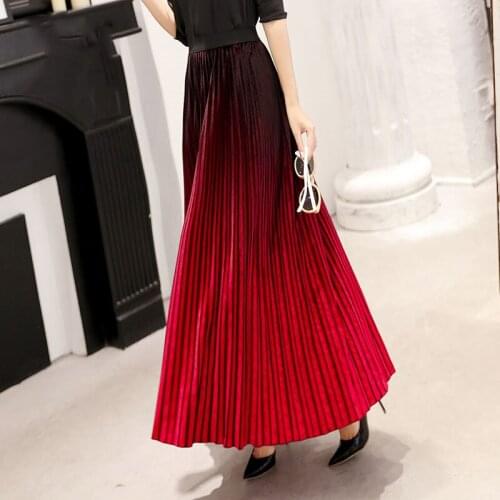 Plus Size S-5XL Autumn Winter Skirt Women Gradient Color Velvet Elegant Maxi Skirt Lady High Waist Warm Pleated Long Skirt f2829