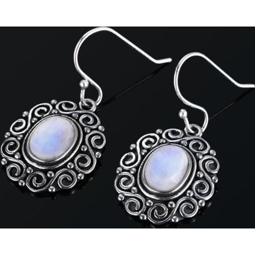 6x8MM Oval Moonstone Amethyst Drop Earrings For Women 925 Sterling Silver Charoite Beads Earring Party Engagement Wedding Gift
