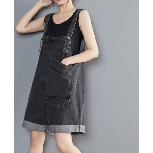 2021 Fashion Black Women Denim Rompers Loose Plus Size Sleeveless Summer Pockets Streetwear Ladies Jeans Jumpsuits Monos Mujer