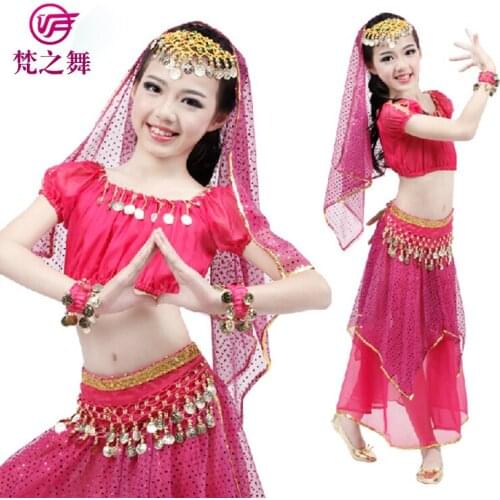 ET-126 Egyptian practice chiffon kids belly dance clothes suit with size S M L for sale