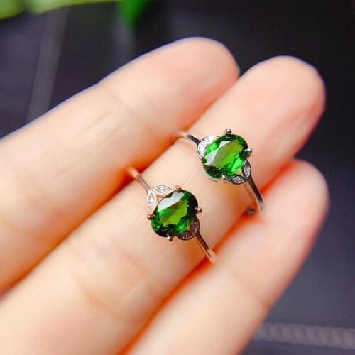 Fashion green diopside gemstone ring for girl 925 silver jewelry birthday party anniversary gift natural gem bright green color