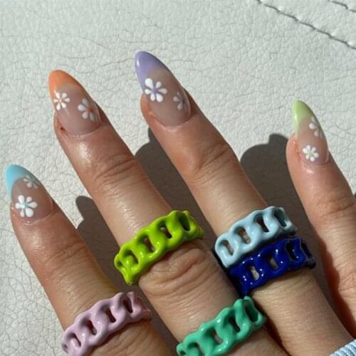 2021 Korea New Design Colorful Hollow Candy Color Chain Opening Rings for Women Party Finger Jewelry Summer Travel Gifts for Gir