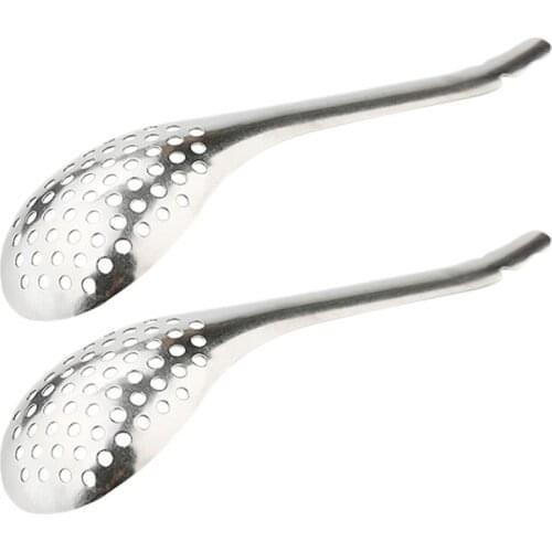 2pcs Stainless Steel Caviar Slotted Spoons Practical Cooking Gadgets (Silver)