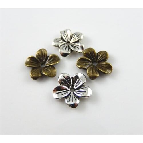 Julie Wang 20PCS Flower Beads Cap Antique Bronze Silver Color Alloy Finding 13*13*2MM Handmade Findings Jewelry Accessory