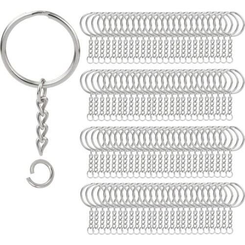 200Pcs Split Key Chain Rings with Chain Silver Key Ring and Open Jump Rings Bulk for Crafts DIY (1 Inch/25mm)