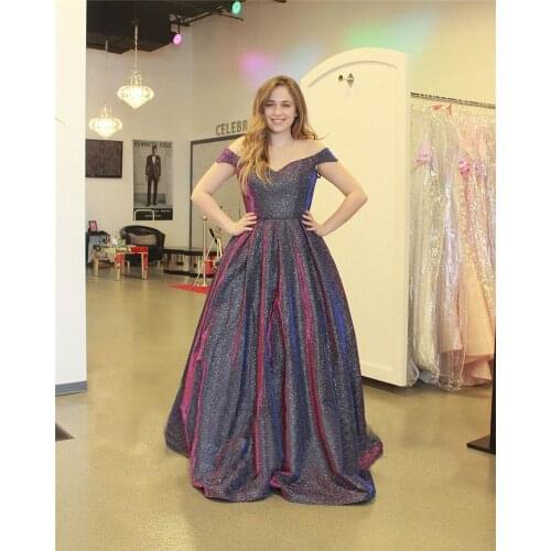 2021 Sparkly Off Shoulder Prom Dresses Long Sleeveless Lace-up Back Ball Gown Formal Evening Party Gowns Robe De Soiree