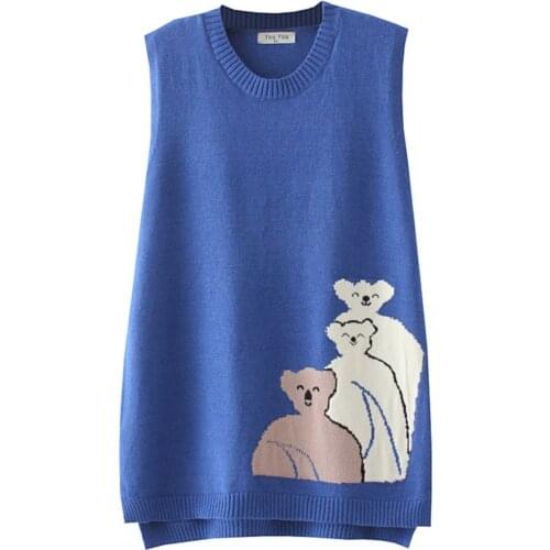 2021 Spring Women Sweater Vest Plus Size Pullover Casual Clothes Sleeveless Cartoon Asymmetrical Length Knitting Tops XXL/4XL