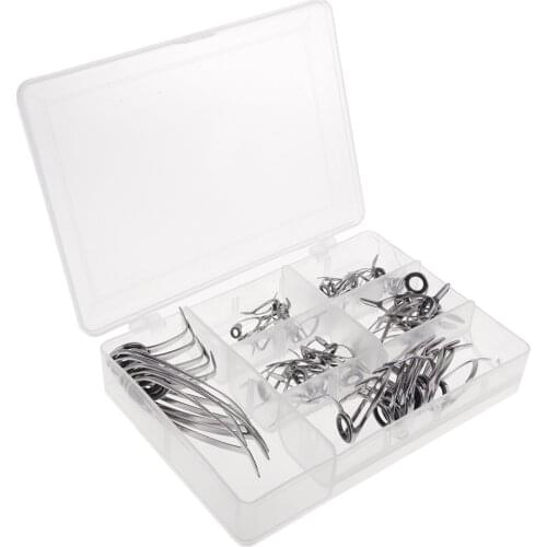 55pcs Fishing Rod Guides Set Tips Line Ring Stainless Steel Frame Ceramic Ring for Trolling Jigging 6 Sizes