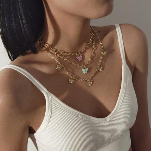 Bohemian Multilayer Necklaces For Women Men Gold Butterfly Portrait Coin Cross Crystal Chokers Necklace Trendy New Jewelry Gifts