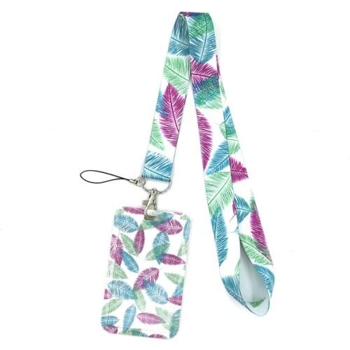 Purple Pink Blue Feathers Leaves Key lanyard Car KeyChain ID Card Pass Gym Mobile Phone Badge Kids Key Ring Holder Jewelry