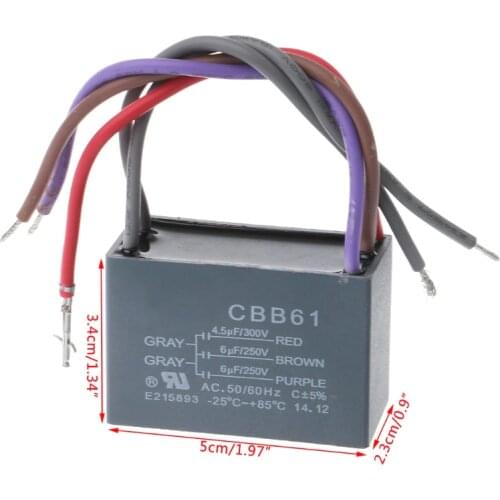 CBB61 Ceiling Fan Capacitor 4.5uf+6uf+6uf 5 Wire 250V 5 Speed Starting Capacitor Mar28