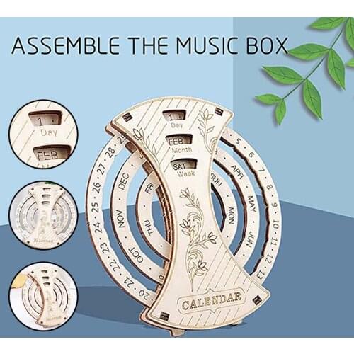 Wooden Perpetual Calendar Puzzle Toys DIY 3D Puzzle-model Building Kits Circular Hand-carved Offices Homes Decor GDeals