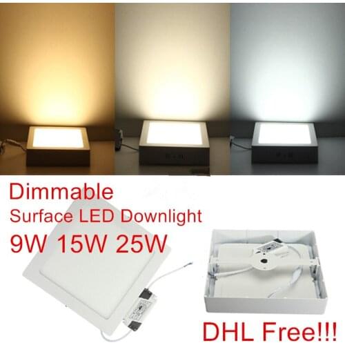 Dimmable 9W/15W/25W Square Led Panel Light Surface Mounted Downlight lighting Led ceiling down AC85-265V With adapter DHL Free