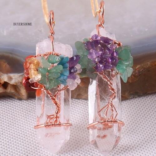 Tree of Life -Copper Wire Wrap Women Jewelry For Necklace Natural Bead White Crystal Column Pendant 1Pcs